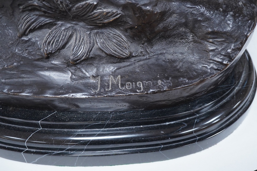 After Jules Moigniez (French, 1835-1894), a pair of anamalier bronze figures of stags, signed, 73cm high